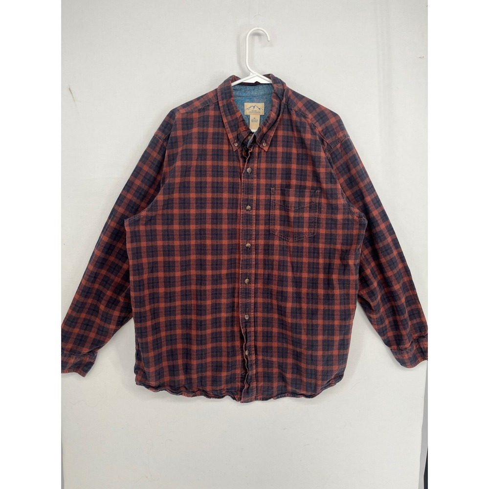 Blue Mountain Mens XL Plaid Button Down Shirt Long Sleeve Cotton Red Navy Blue
